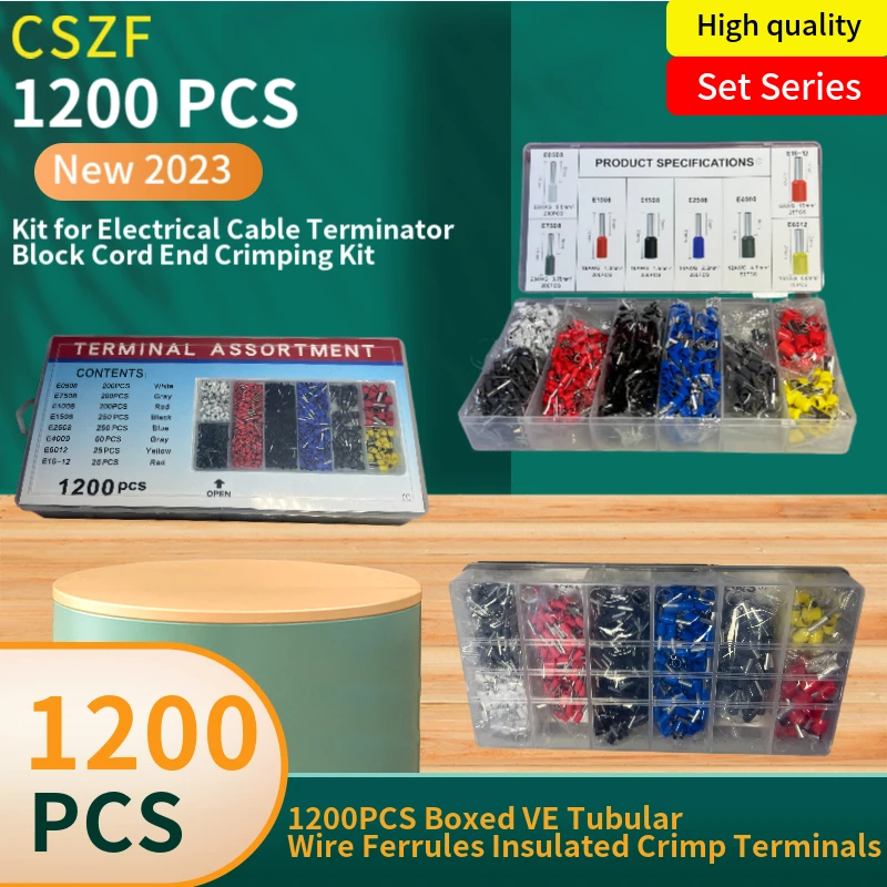 

1200PCS,Boxed VE Tubular Crimp Terminals,Electrical Tube Terminals Suit,Block Cord End Connectors,Cable Wire Connector