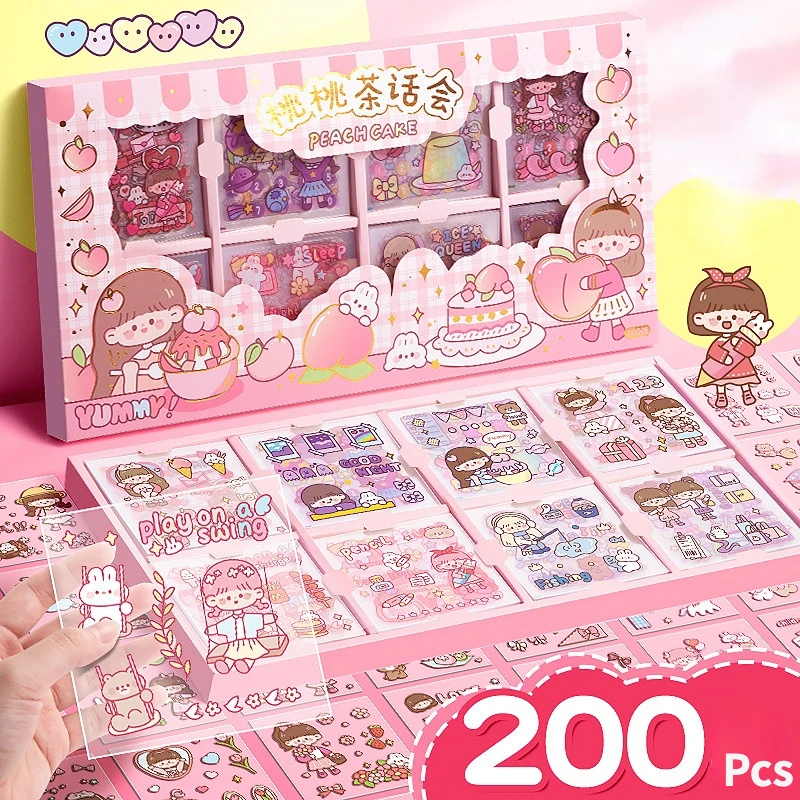 

200Pieces / Box of Stickers Cute Japan Masking Tape Set Scrapbook Bullet Diary Stickers Adhesive for Girls Children Kids