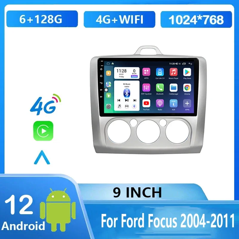 

Автомобильный радиоприемник 8 ядер 2 DIN Android 12 для Ford Focus Exi AT 2004-2011 мультимедийные проигрыватели Авторадио Carplay 4G GPS головное устройство