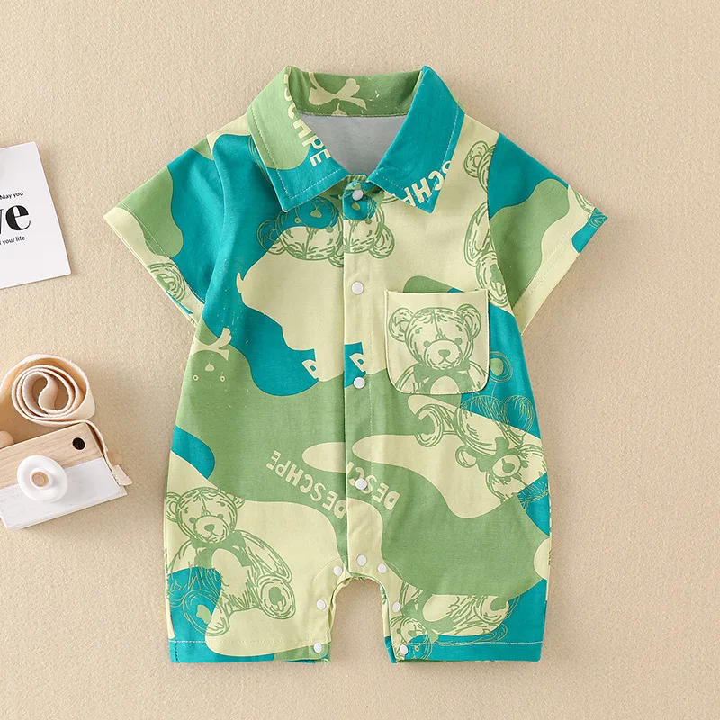 

Jenny&Dave Baby Clothing 2023 Summer Cartoon All Over Print Little Bear One Piece Sweetheart for Boys and Babies Summer Fashion