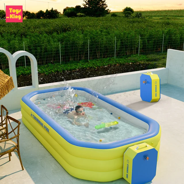 2.1/2.6/3M 3 Ring Kids Inflatable Rectangular Swimming Pool Folding Baby Thickened Bath Tub Outdoor Adult Large Paddling Pool 1