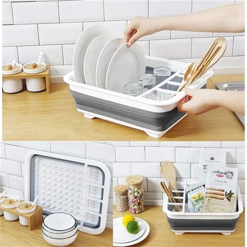 Foldable Kitchen Bowl Rack Dish Drying Rack with Drainboard Dish Utensil  Holder And Knife Slots Holder for Kitchen Accessories - AliExpress