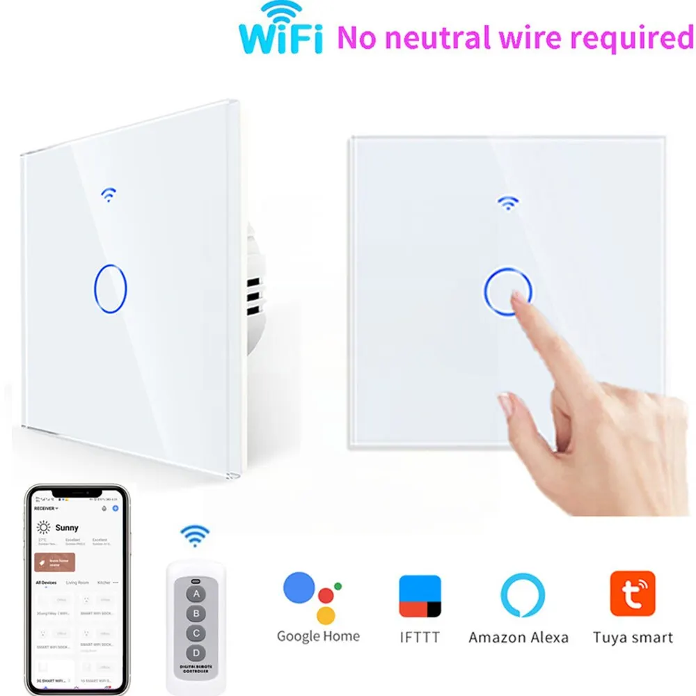 Wireless Light Switch Tuya Wifi Smart Wall Light Switch 1/2/3 Gang EU Touch Switch Rf433 Wireless Remote Control For Alexa Google Home Voice Control