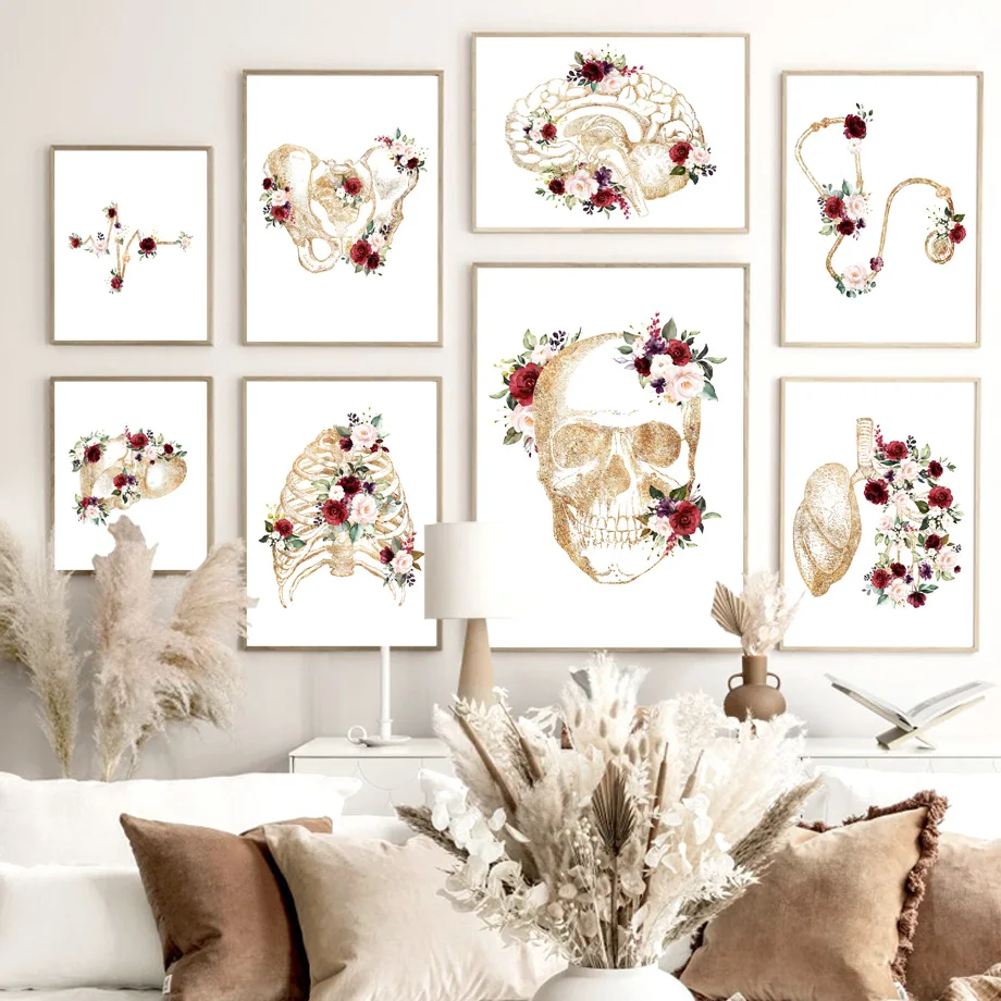

Human Anatomy Flower Skeletal Organs Vintage Poster Medical Wall Art Prints Canvas Painting Doctor Clinic Pictures Room Decor