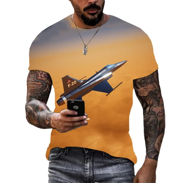 Fighter Jet 3d Print Trend Summer Muscle Man T-shirt Army Fan
