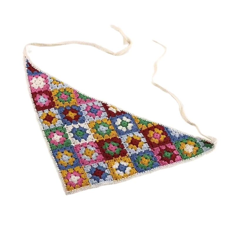 

50JB Elegant Flower Pattern Hair Kerchief Crochet Bandana Tie Back Headwrap