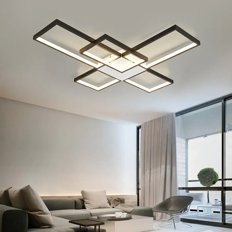 

Square Shape Ceiling Lights Minimalist Simple Lighting for Hotel Hall Bedroom Living Room Black Golden Acrylic Dimming LED Lamp