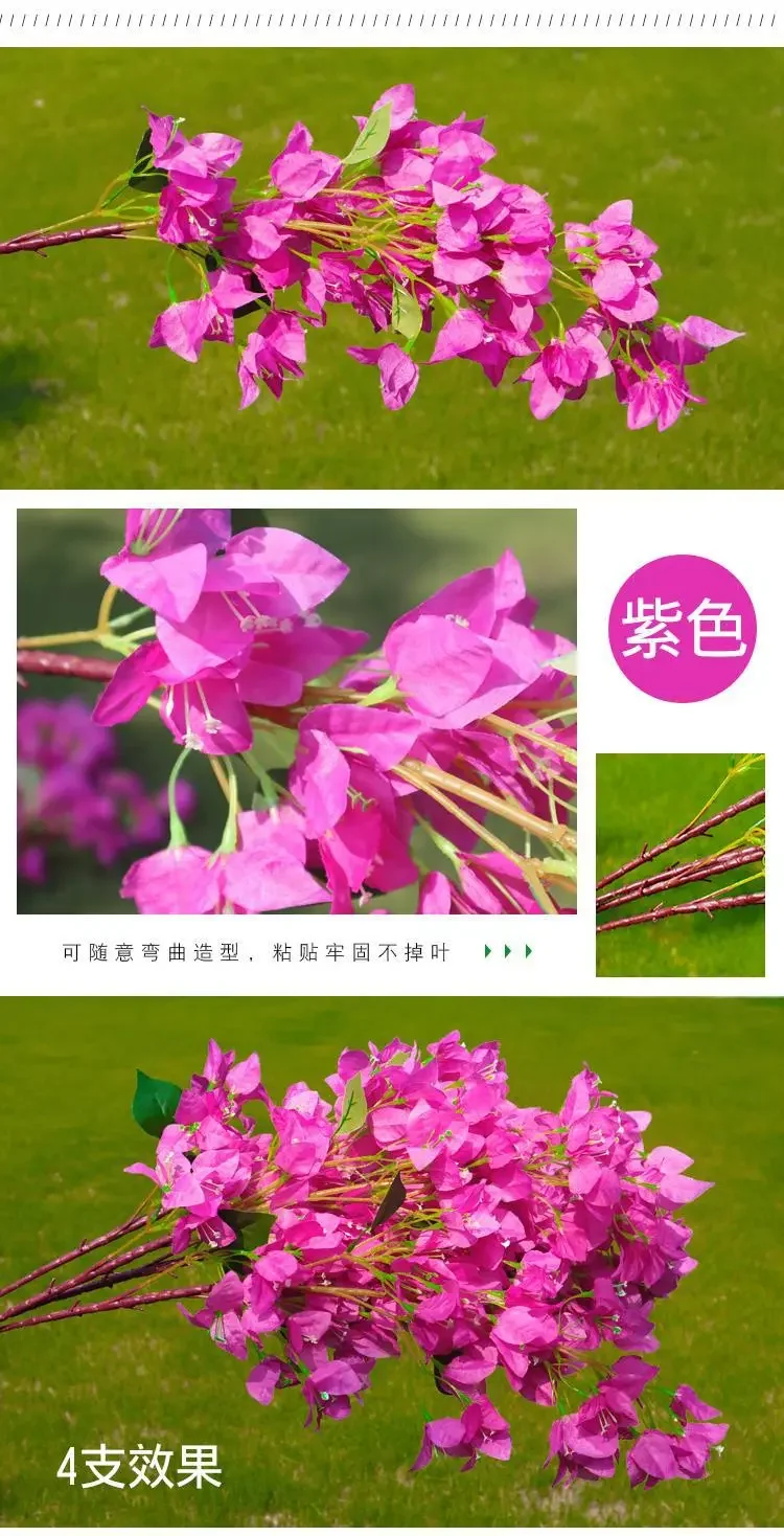 95 cm lange Bougainvillea-Zweige aus Rayon, rote Kunstblumen mit Drahtstängeln, Hochzeitsdekoration, 200 Stück – Detail 9