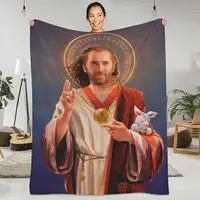 N-Nicolas Cages Blankets Jesus Travel Flannel Throw Blanket Super Warm Couch Chair Custom DIY Bedspread Gift 1