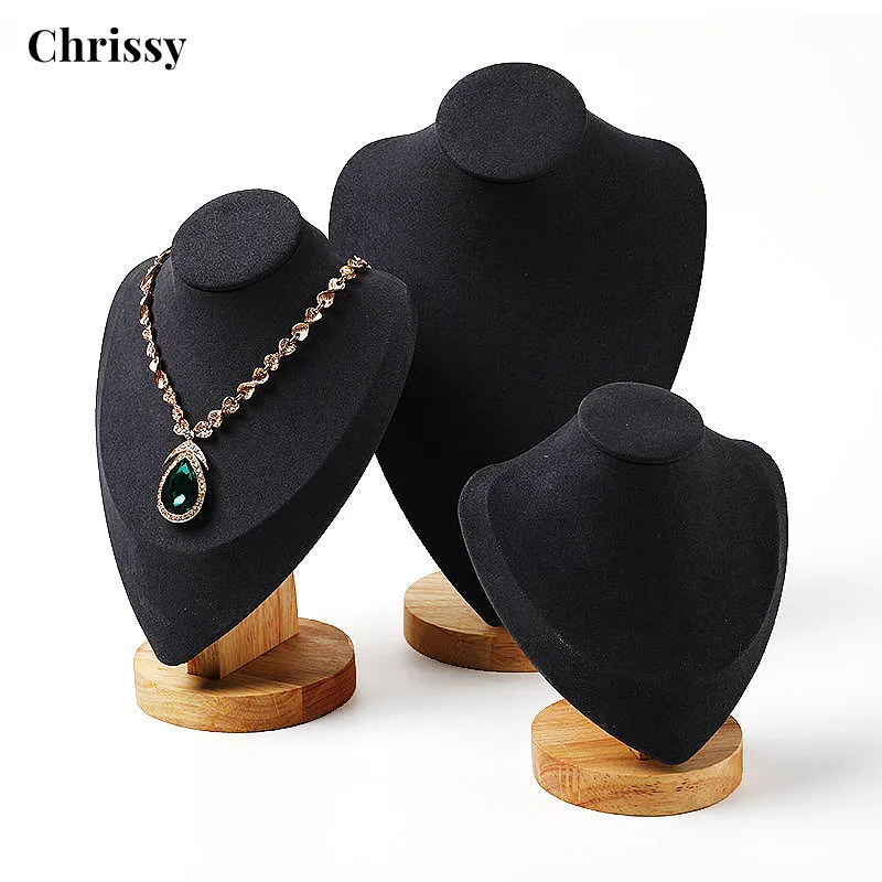 

Velvet Necklace Display Stand for Show Bamboo Chain Jewelry Model Bust Holder