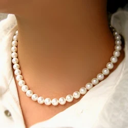 Elegant White Pearl Choker Necklace - Handmade Vintage Beaded Jewelry - 40cm (8mm)