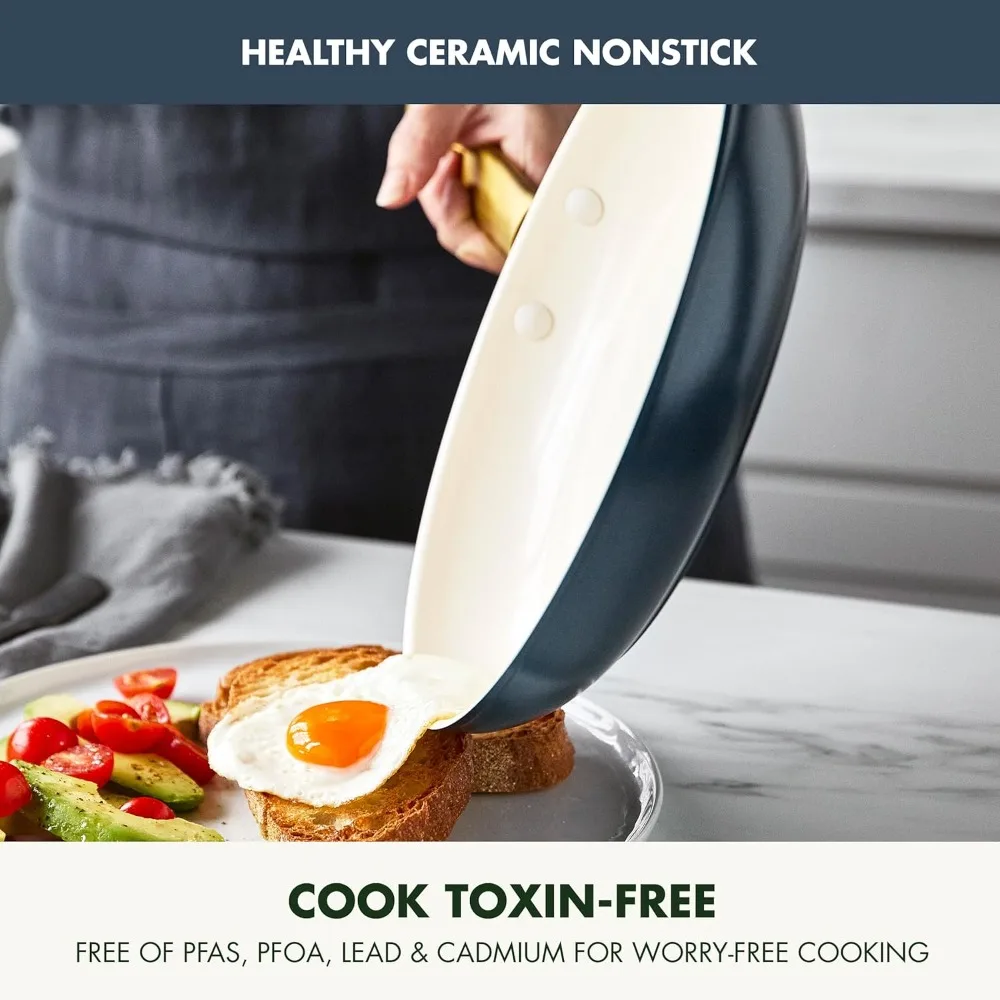 Reserve Hard Anodized Healthy Ceramic Nonstick 10 Piece Cookware Pots and Pans Set Gold Handle PFAS-Free Dishwasher Safe