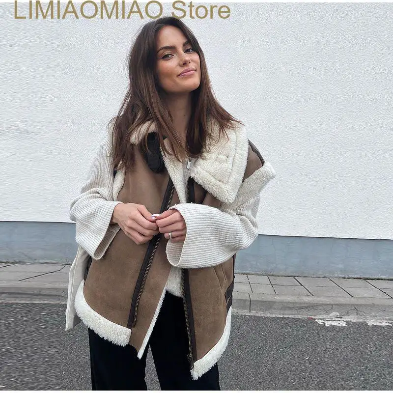 New Autumn Winter Women Fur Vest High Street Female Faux Sheepskin Fur Waistcoat Chic Fleece Thick Warm Sleeveless Outwear