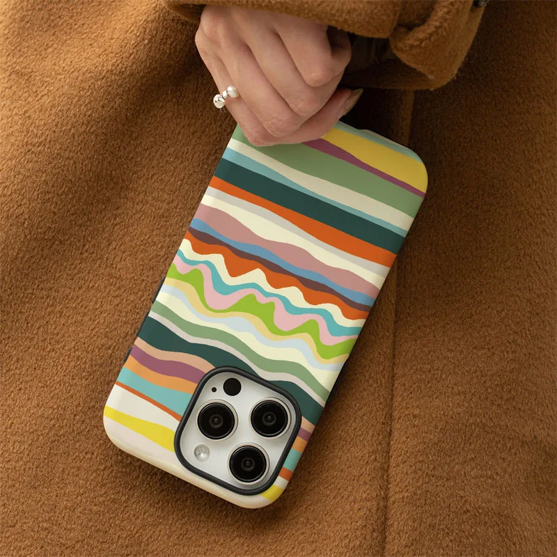 Colorful Striped Shockproof Bumper Phone Case with Matte 2-in-1 Film