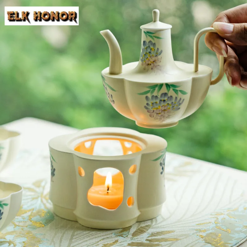 Pure Hand-painted Wisteria Teapot Warmer Boutique Flat Heater Trivet Tea Stove Rack Kettle Stand For Tea Accessories Decoration