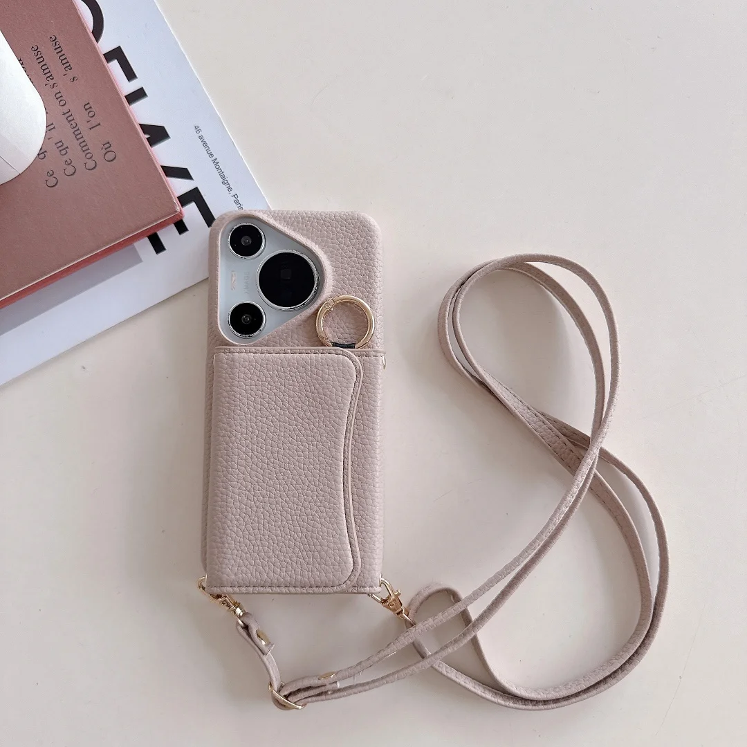 Fashion Leather Skin Protective Case with Card Texture and Lanyard