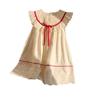Robe exquise pour petites filles, col en dentelle à volants, garnie de ruban rouge, dentelle à pois rouge découpée, broderie sur la jupe pour enfants 4