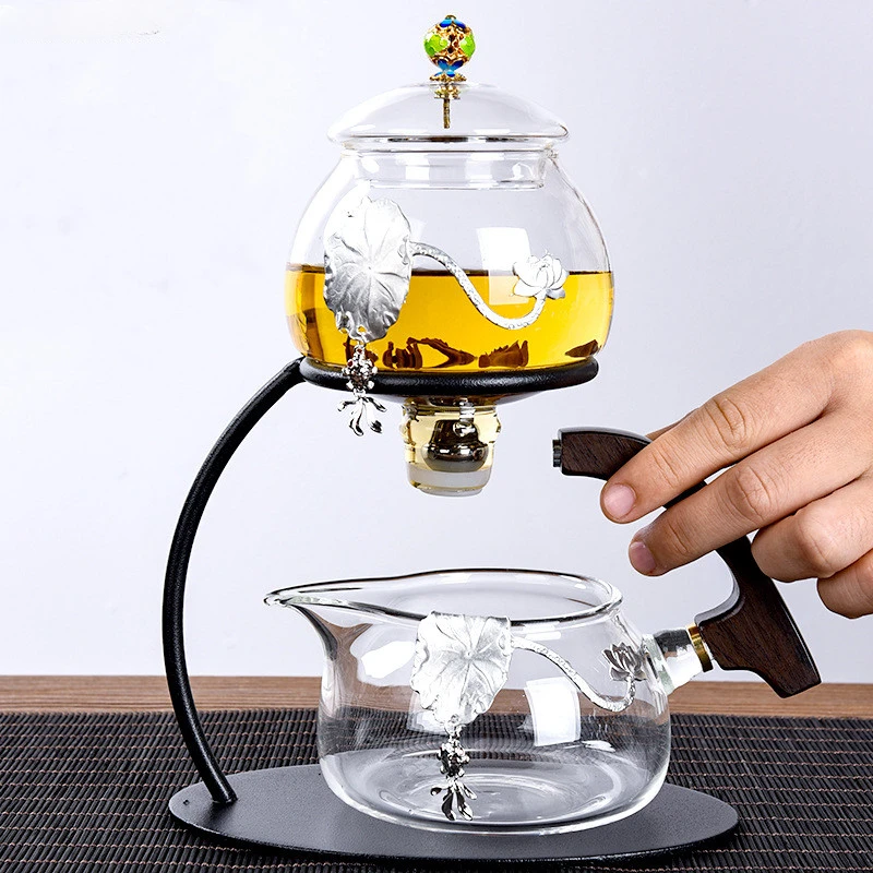 

Creative Silver Inlaid Semi-automatic Tea Set Heat-resistant Glass Kung Fu Tea Set Teapot Teacup