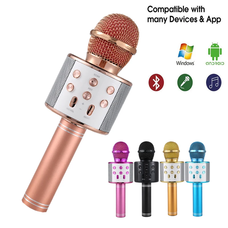 Wireless 4 in 1 Bluetooth Karaoke Microphone, Handheld Portable Karaoke  Machine Speaker, Home KTV Player with Record Function, Compatible with  Android & iOS Devices (Rose Gold/ Black / Gold) 