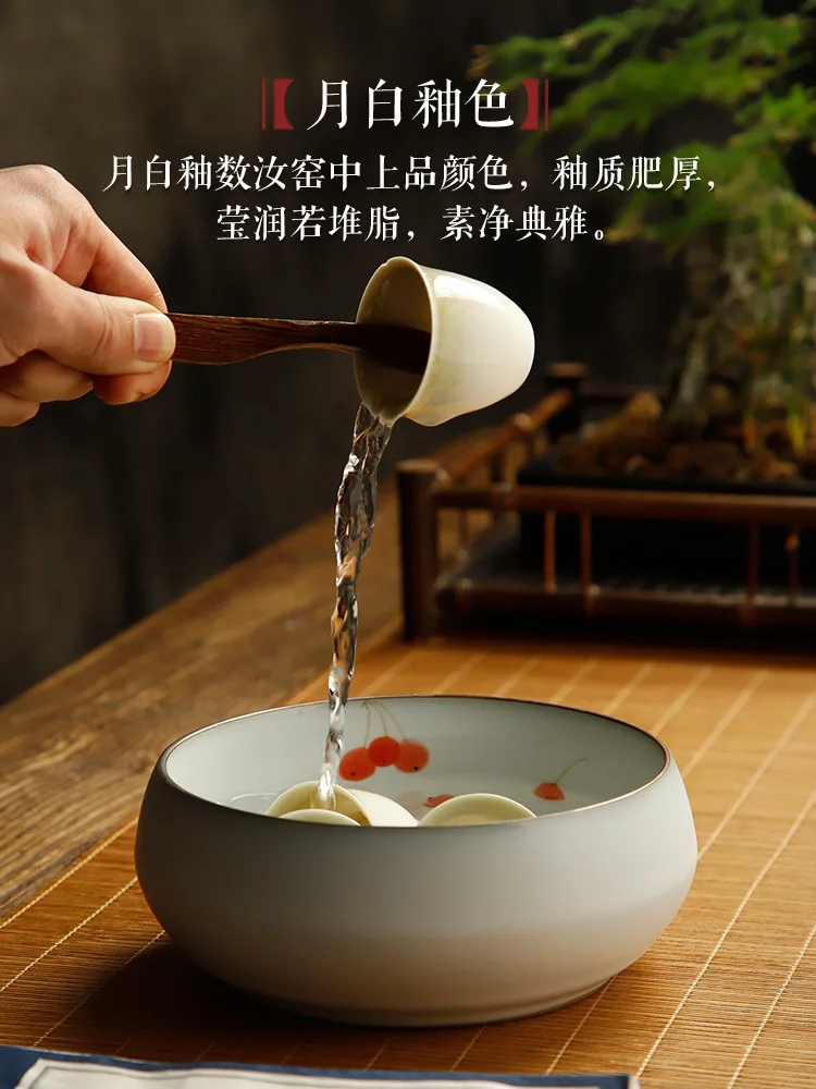 

5Zv7 Wholesale Ceramic Ru Kiln Tea Washing Water Bowl Large Washing Tea Bowl Household Tea Residue Jar Building Water Pen Washin