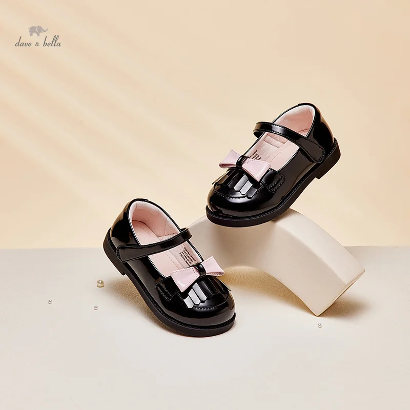 

Dave Bella Children's Leather Shoes School Black Princess Shoes Fashion Bow Tie Causal Kids Girls Dance Shoes DB1240204