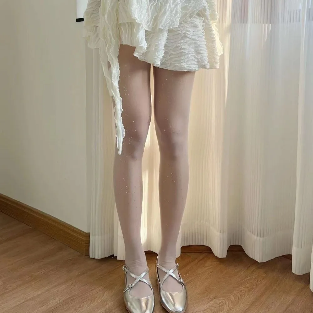 Polka Dot High Waist Shiny Stockings Highly Elastic Sequin Flash Korean Pantyhose Ultra-Thin Silk Stockings Photoshoot