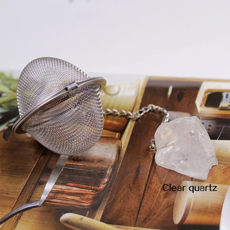 Tea Filter Stainless Steel with Crystal Energy Stone Tea Strainers with Fine Mesh Extend Chain Hook Balls Infuser For Home