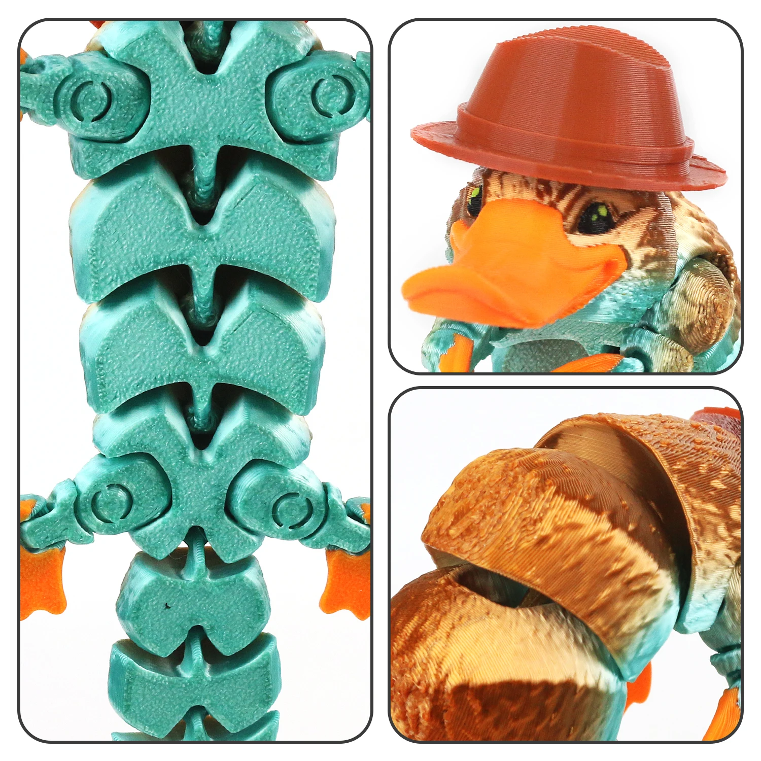 3D printed articulated platypus irritability toy with hat joint movable office pressure relief desktop decoration 5