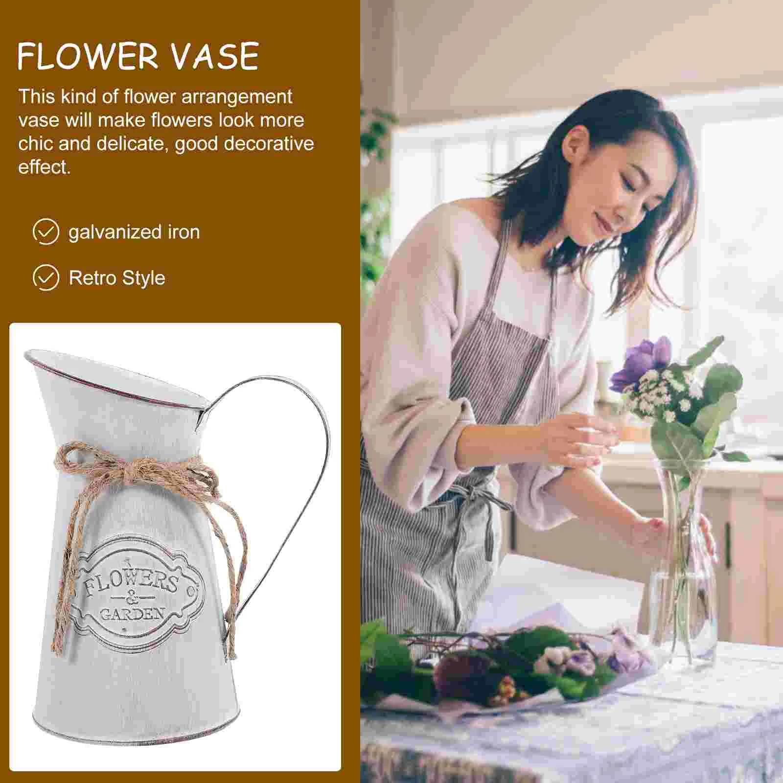 Home Decor Retro Tin Flower Pot Milk Can Vase Bud Metal Pitcher Decorate Small Decorative Jugs Grey Holder 5