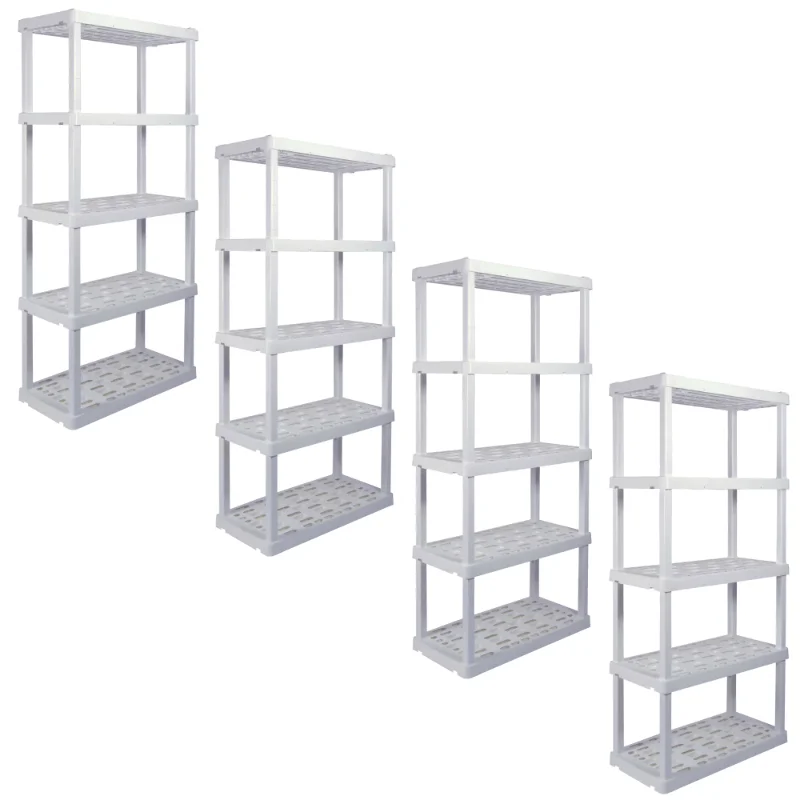 

Hyper Tough 74" H x 18" D x 36" W 5 Shelf Plastic Garage Shelves, Pack of 4 Storage Shelving Units, White 750 lbs Capacity