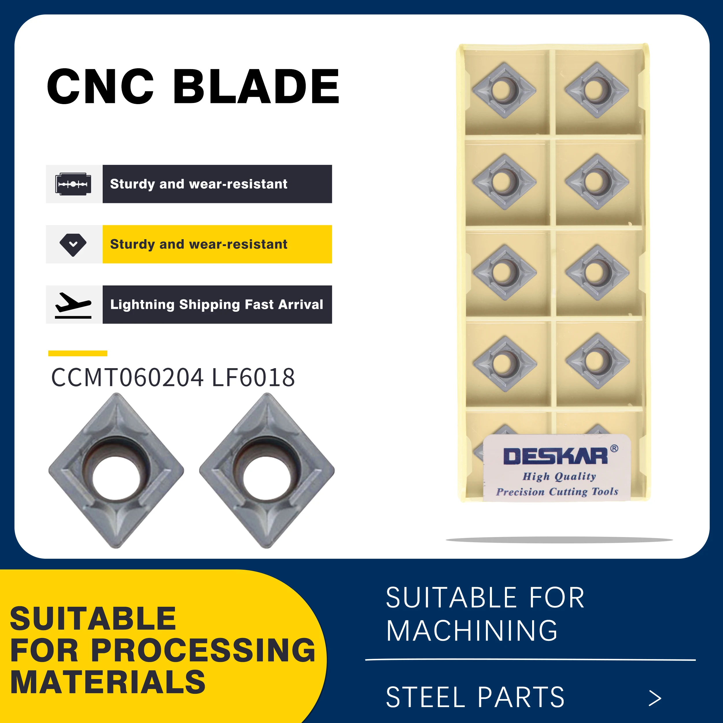 

10pcs CCMT060204 LF6018 Carbide Blades CCMT060208 LF6018 CNC Lathe Turning Inserts , For Stainless Steel Processing Lathe Tools
