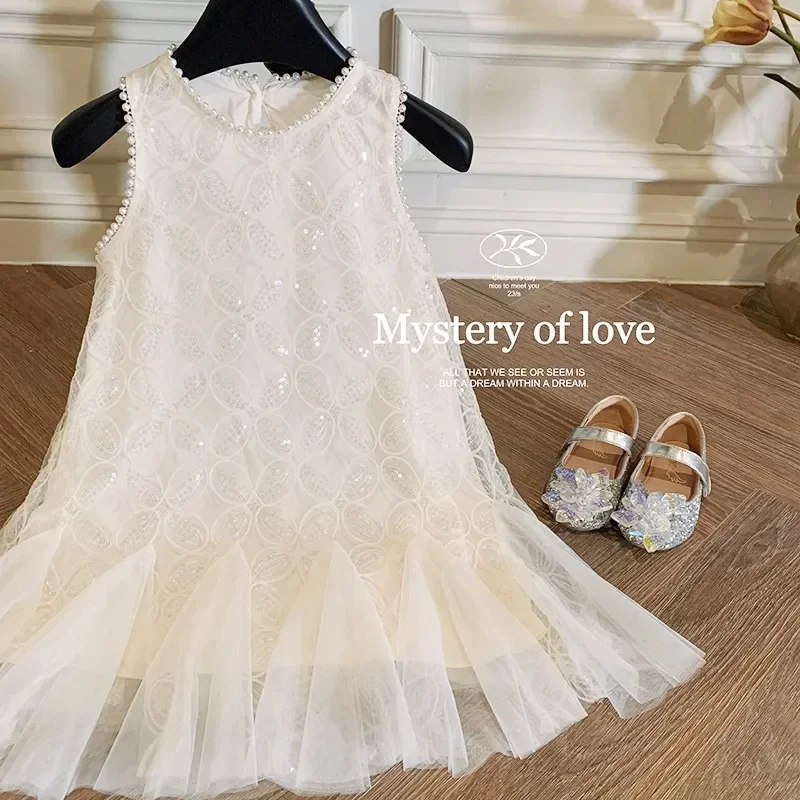 

Girls 2 5 to 7 10 Years Elegant Party Luxury Brand Clothes Evening Dresses Baby White Sequin Children's Gala Communion Clothing