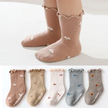 

0-5Yrs Baby Frilly Socks Girls Cotton Floral Printed Non-Slips Floor Home Socks Newborn Kids Ruffle Socks 2022 New Year's Gifts