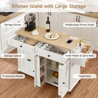 58" Mobile Kitchen Island Cart with Power Outlet, Storage, Spice Rack & Wheels 3