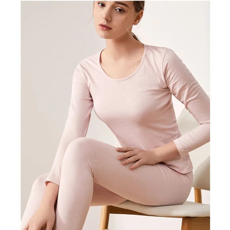 Mulberry Silk Thermal Underwear Silk Cotton Women Autumn Winter Slim Fit Solid Color Warm Bottomed Tops And Pants thermal underwear sets