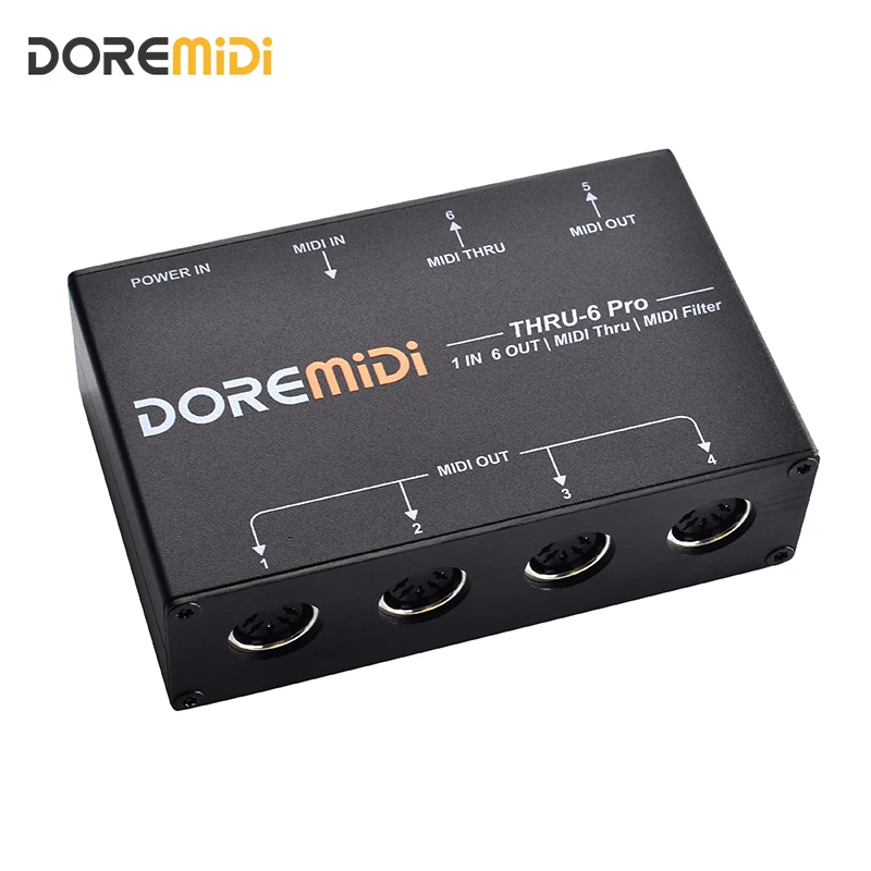 Midi host box DOREMiDi MIDI THRU-6 Pro Box MIDI Splitter + Filter Be Used To Convert 1 Input Into 6 Outputs + USB Output