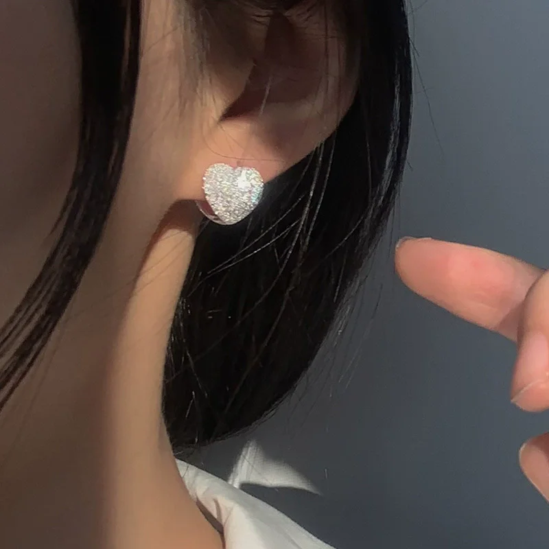 S925 Sterling Silver Sparking Heart Earrings for Women Ear