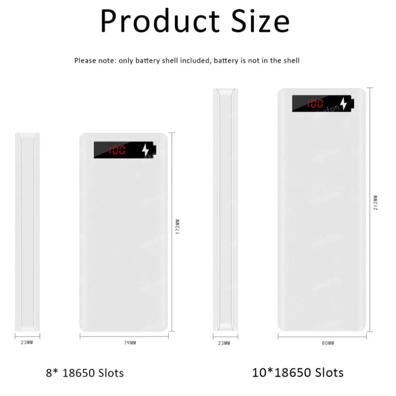 Portable 8/10*18650 Power Bank Battery Box Cases Holder 2 USB Output Micro Type C Input Dual LED Charger Shell For Phone Tablet