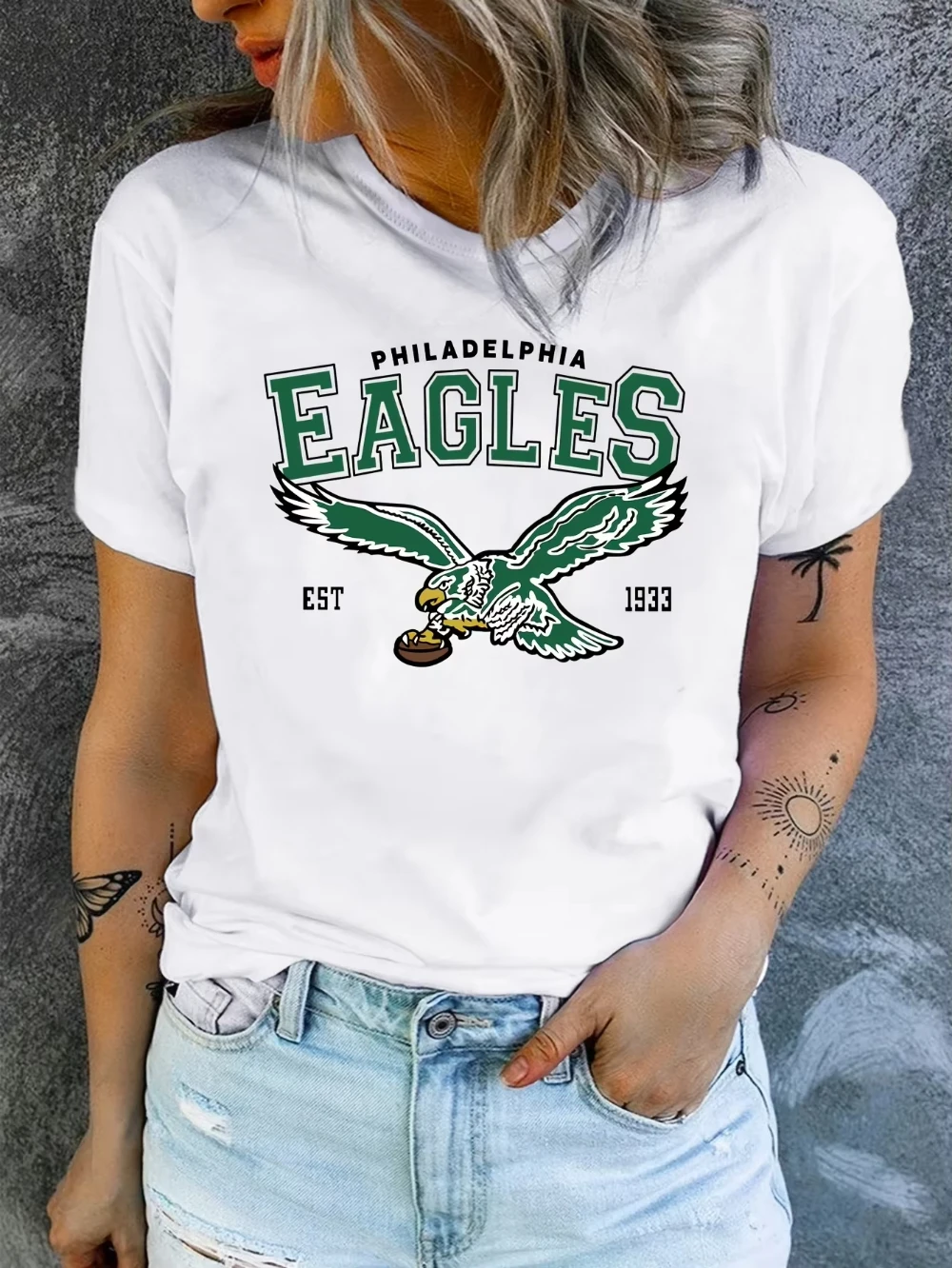 Eagle Print Neues modisches Damen-T-Shirt mit Rundhalsausschnitt und Sommer-Trend-Druckmuster, lässige Alltagskleidung für die Straße