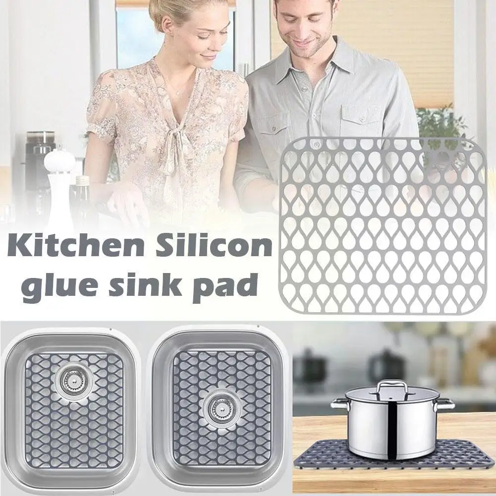 

Silicone Sink Protector Non-slip Grey Sink Mat For Bottom Heat-Resistant Grid Tableware Dish Drying Pad Kitchen Reusable Si M9Q2