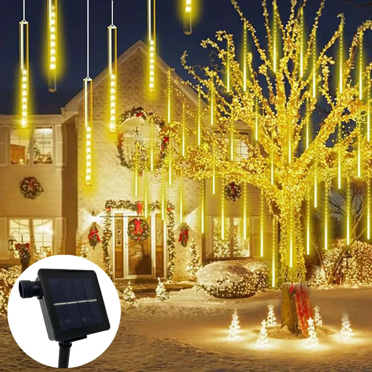 Outdoor LED Solar Meteor Shower Light 8 Tubes Garlands for Wedding Garden Fairy String Lights 30/50CM Christmas Tree Decoration