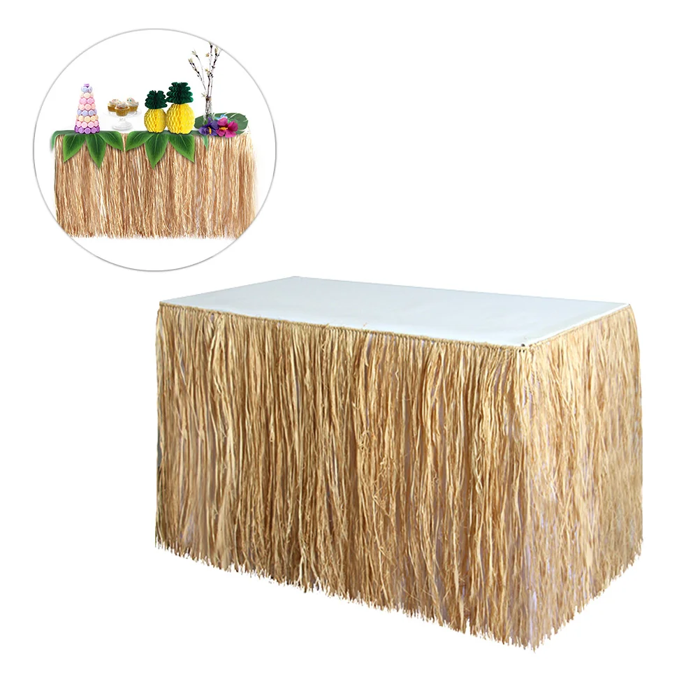 

grass skirt party table hawaiian backdrop for adults tropical- Summer Party Table Skirt Desk Skirt Decorative Prop with