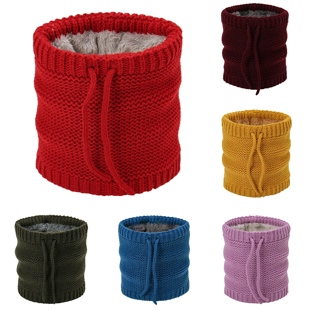 

Winter Ring Scarf Drawstring Knitted Warm Ring Scarf Women Men Knitted Full Face Mask snood Neck Scarves Bufanda Thick Muffler