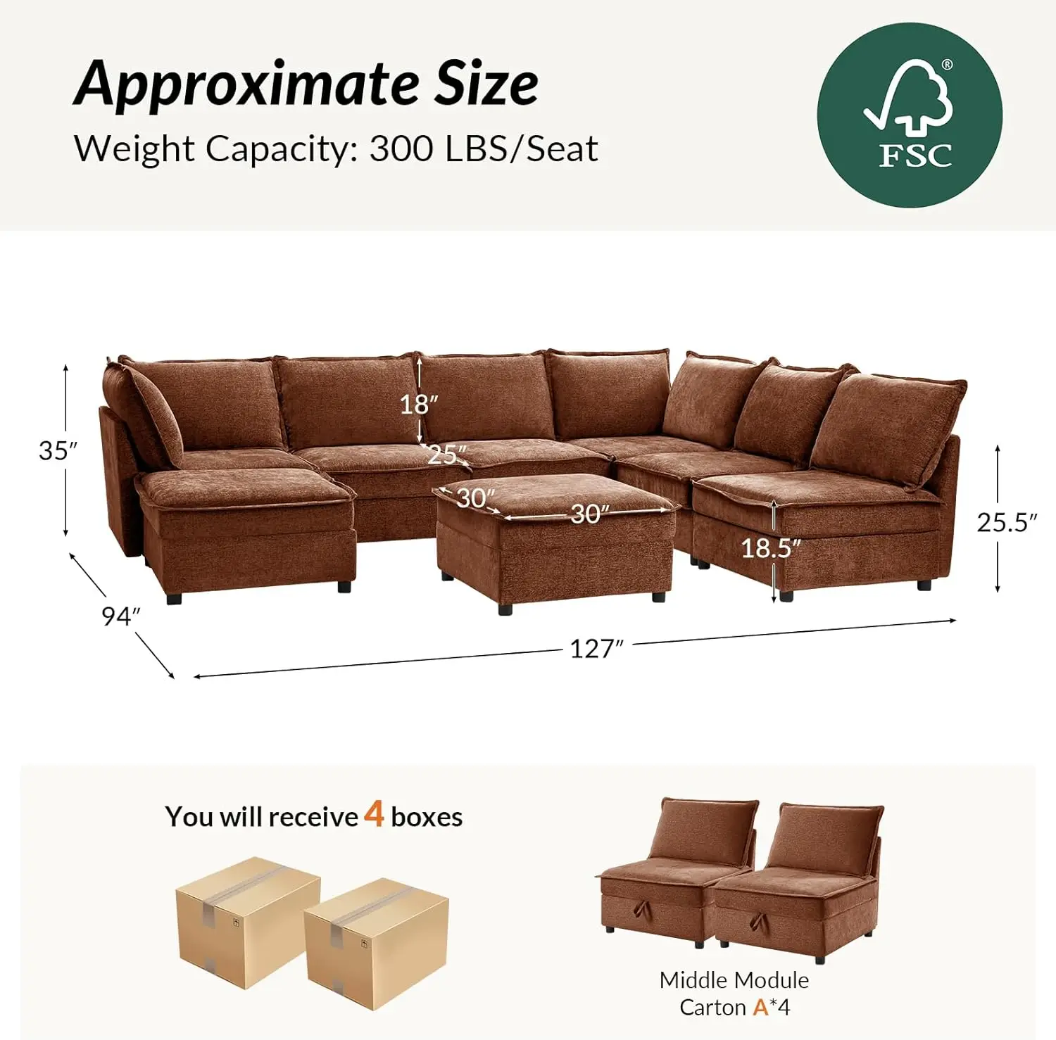 Oversized Modular Sectional Sofa, 8 Seat U Shaped Couch with Storage Ottoman, Comfy Chenille Sofa with Deep Seat