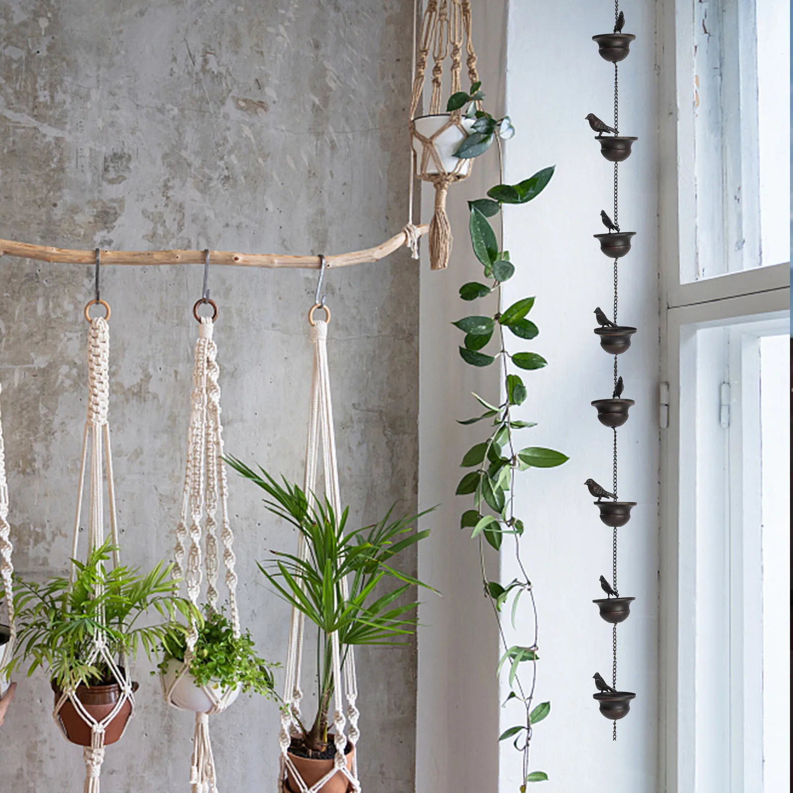 Creative Birds On Cups Metal Rain Chain Rain Catcher For Gutter Roof Decoration Metal Drainage Chain Downspout Tools