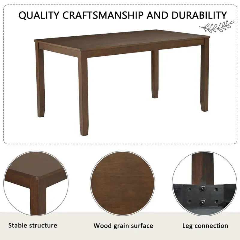 6-Piece Dining Table Set with Bench and Chairs, Wooden Farmhouse Style Dining Set for 6 People, Dark Walnut Finish for Dining - Image 4