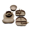 7pcs Children's Silicone Plate Set One Piece Large Suction Cup Compartment Plate Eating Training with Spoon and Fork 5
