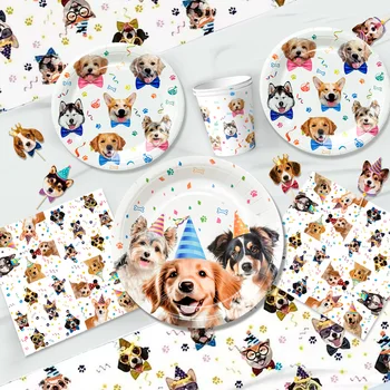 Puppy Dog Birthday Party Supplies,93pcs Decorations&Dog Birthday Party Tableware Set-Banner,Puppy Balloons Party Plates etc 2