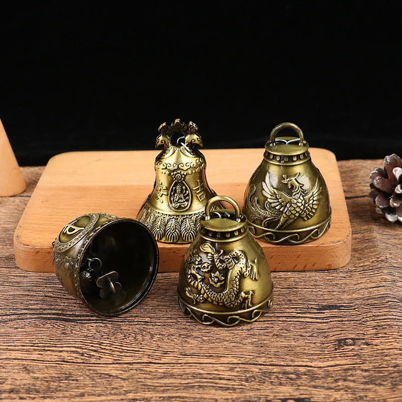 1PCS Alloy Antique Bell For Good Luck Lucky Blessing Feng Shui Wind Chime Buddha Statue Pattern Bell Home Car Hanging Decor
