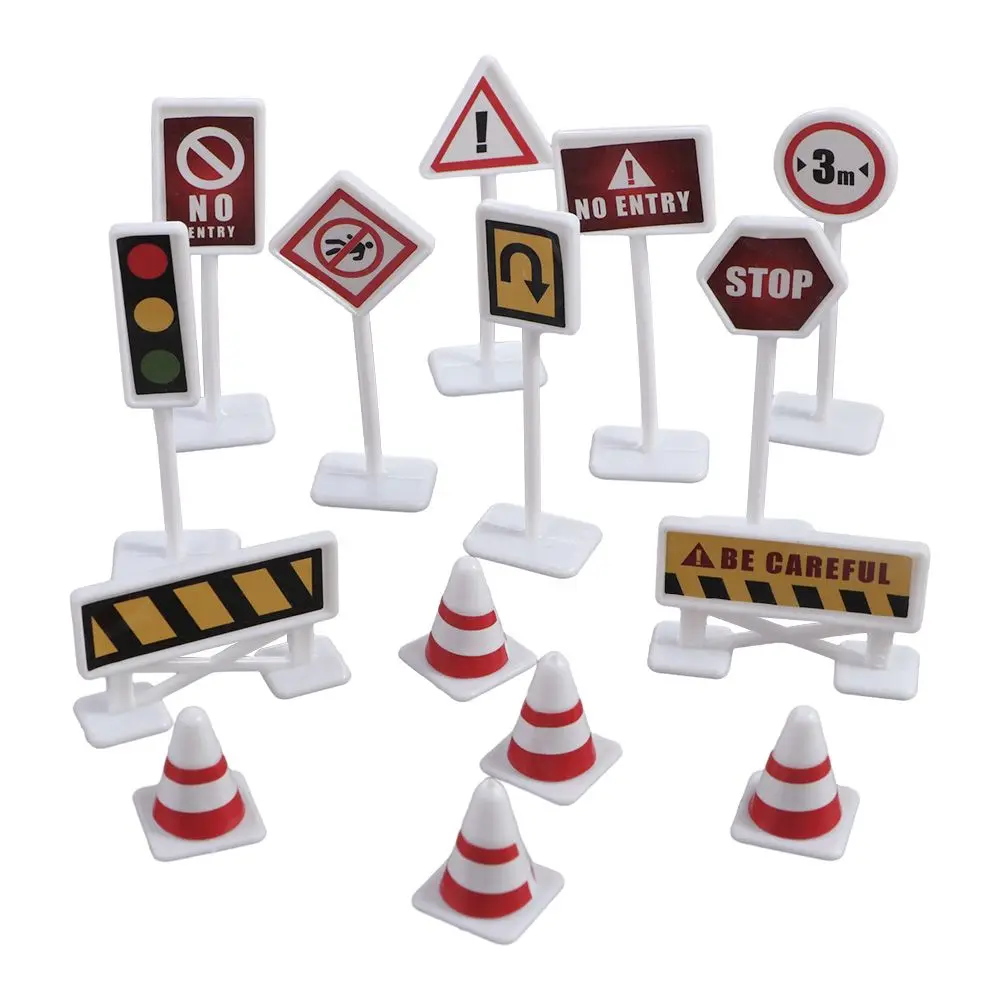 15Pcs/Set Road Block Mini Traffic Signs Model Toy City Traffic Puzzle Traffic Signs Plastics Boys Girls Gifts